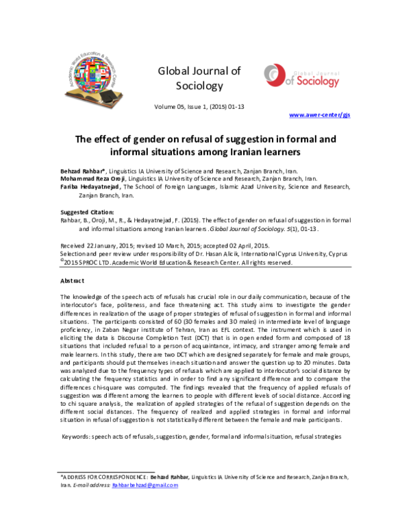  PDF The Effect Of Gender On Refusal Of Suggestion In Formal And 