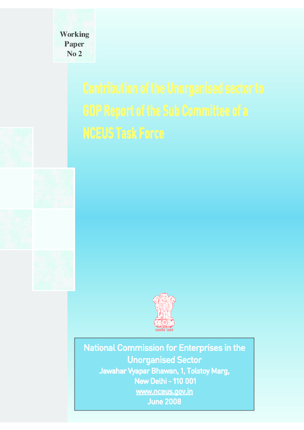 PDF Contribution Of The Unorganised Sector To GDP Report Of The Sub 