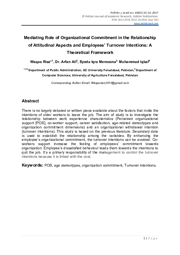 (PDF) Mediating Role of Organizational Commitment in the Relationship ...