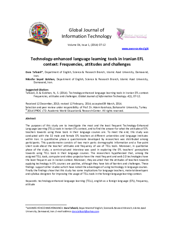 (PDF) Technology-enhanced language learning tools in Iranian EFL