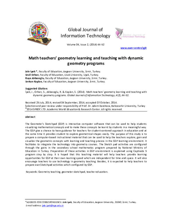 Pdf Math Teachers Geometry Learning And Teaching With Dynamic Pdf Math Teachers Geometry Learning And Teaching With Dynamic