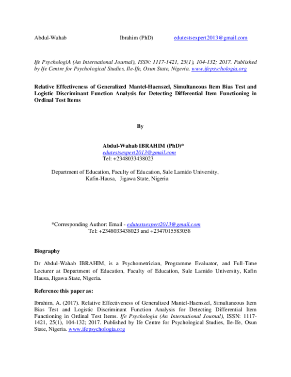 (PDF) Relative Effectiveness of Generalized MantelHaenszel