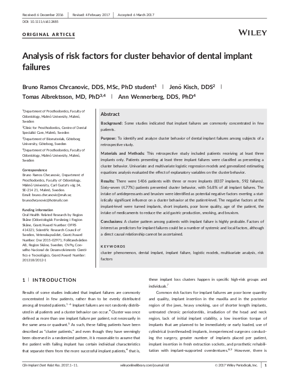 (PDF) Analysis of risk factors for cluster behavior of dental implant ...