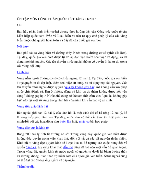 First page of “ÔN TẬP MÔN CÔNG PHÁP QUỐC TẾ THÁNG”
