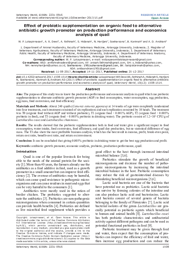 (PDF) Effect of probiotic supplementation on organic feed to ...