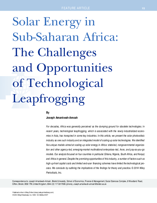 (PDF) Solar energy in subSaharan Africa The challenges and