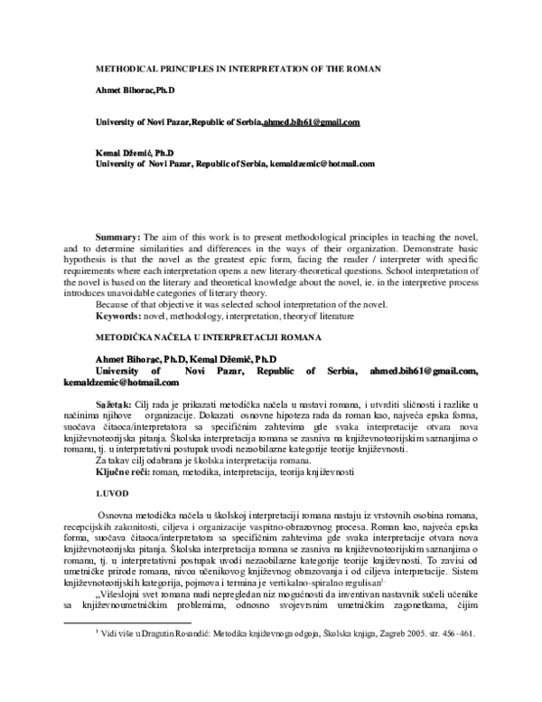 (DOC) METHODICAL PRINCIPLES IN INTERPRETATION OF THE ROMAN METODIČKA ...