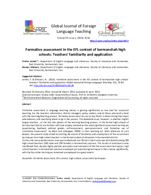 (PDF) Formative assessment in the EFL context of kermanshah high ...