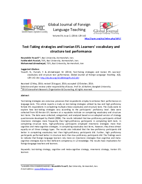 (PDF) Test-Taking strategies and Iranian EFL Learners' vocabulary and ...