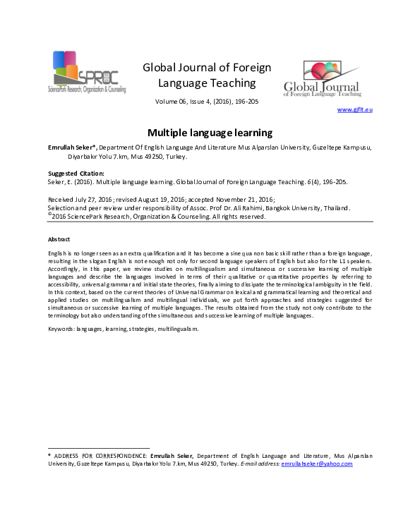 (PDF) Global Journal of Foreign Language Teaching Multiple language ...
