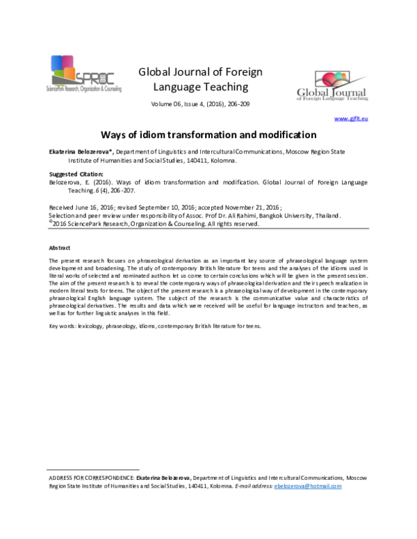 (PDF) Global Journal of Foreign Language Teaching Ways of idiom ...