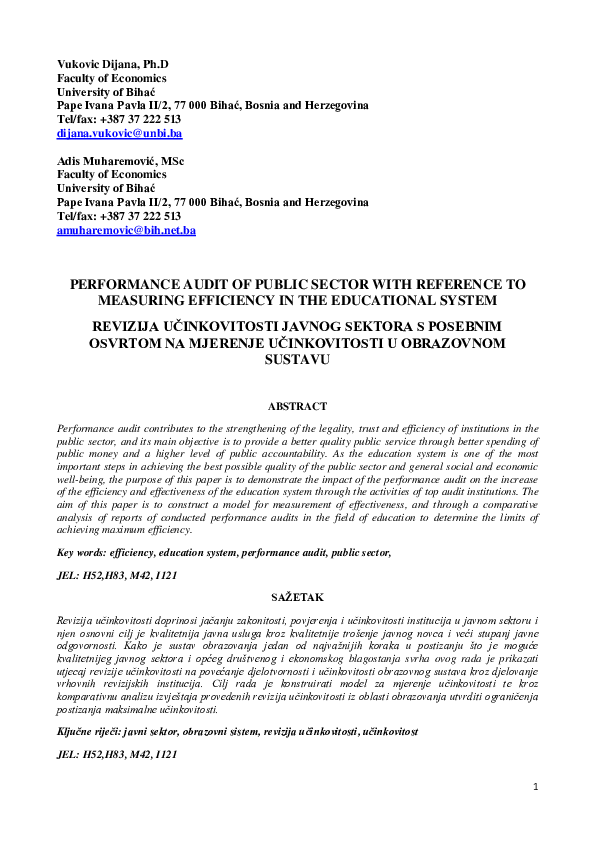 (PDF) PERFORMANCE AUDIT OF PUBLIC SECTOR WITH REFERENCE TO MEASURING ...