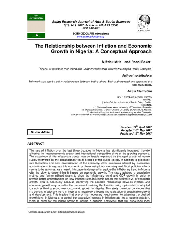 (PDF) The Relationship between Inflation and Economic Growth in Nigeria ...