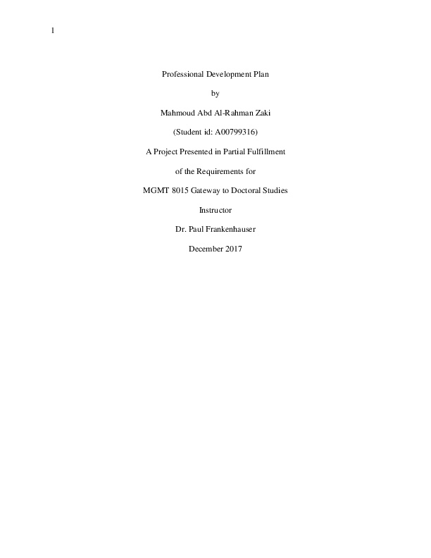 (DOC) PhD Professional Development Plan Walden University mahmoud