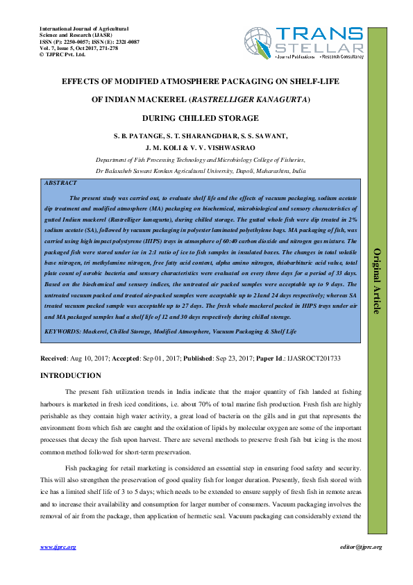 (PDF) EFFECTS OF MODIFIED ATMOSPHERE PACKAGING ON SHELFLIFE OF INDIAN