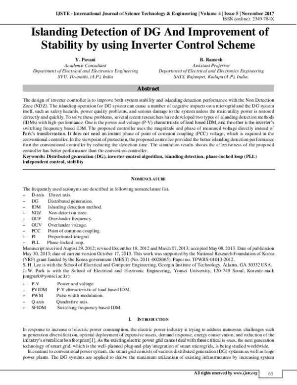 (PDF) Islanding Detection of DG And Improvement of Stability by using ...