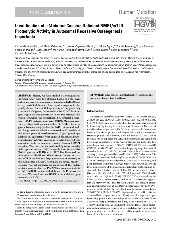 (PDF) Identification of a Frameshift Mutation in Osterix in a Patient