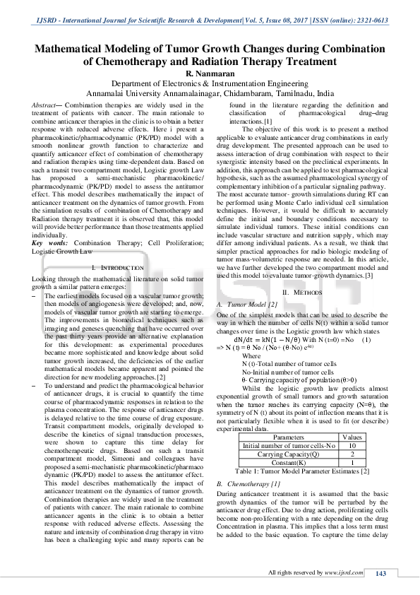 (PDF) Mathematical Modeling of Tumor Growth Changes during Combination ...