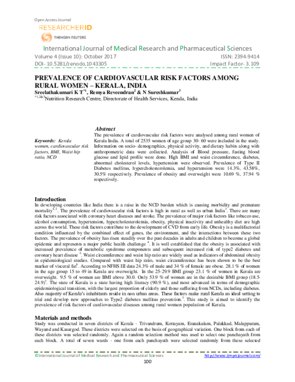 PDF) PREVALENCE OF CARDIOVASCULAR RISK
