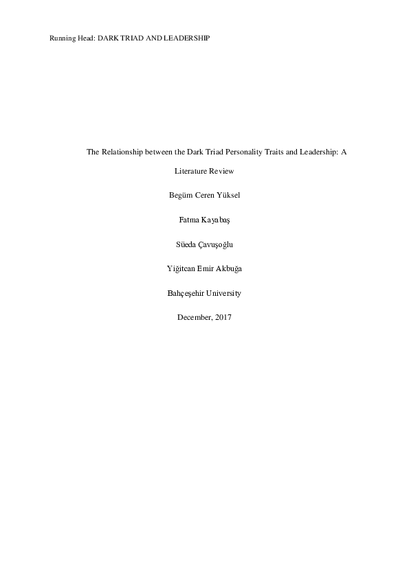 (DOC) The Relationship between the Dark Triad Personality Traits and ...