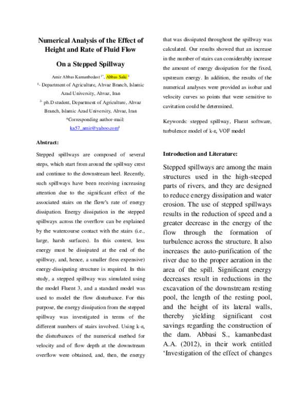 (PDF) Numerical Analysis of the Effect of Height and Rate of Fluid Flow ...