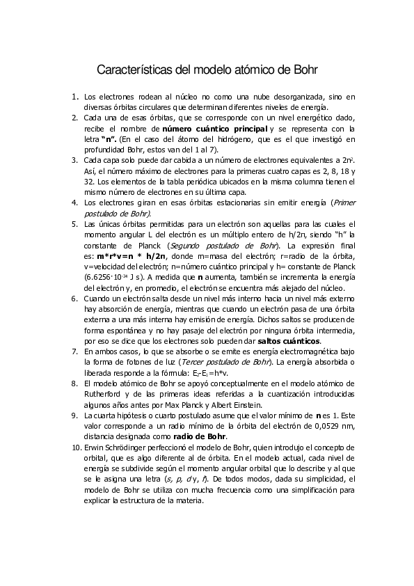 Doc Caracteristicas Del Modelo De Bohr Daniel Mendoza