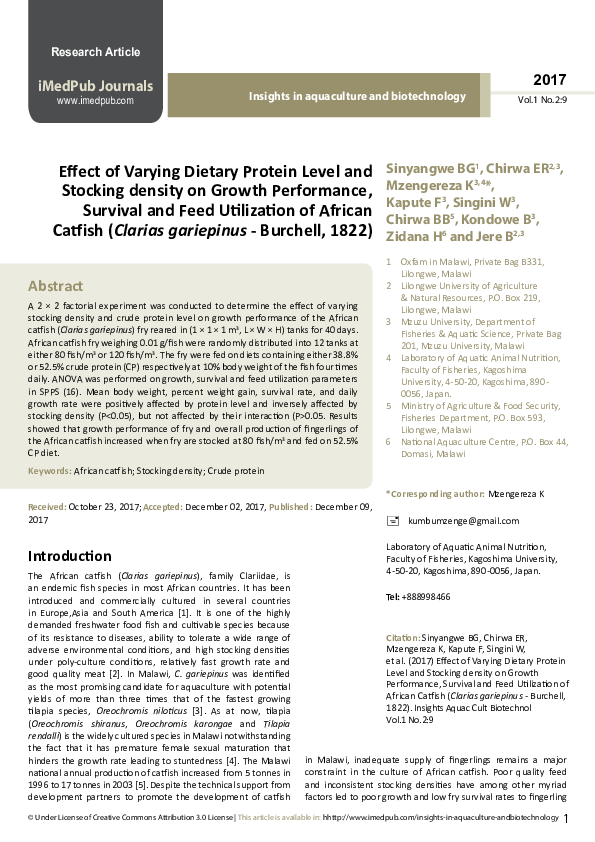 (PDF) Effect of Varying Dietary Protein Level and Stocking density on ...