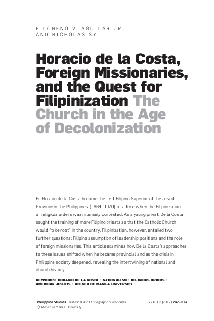 (PDF) Horacio de la Costa, Foreign Missionaries, and the Quest for ...