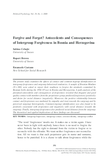 (PDF) Forgive and Forget? Antecedents and Consequences of Intergroup ...