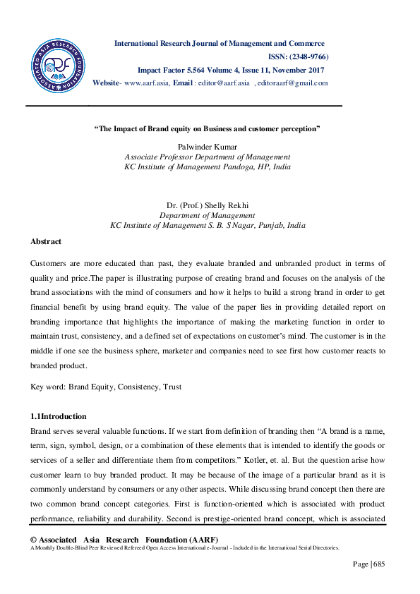 (PDF) The Impact of brand equity on Business and customer perception