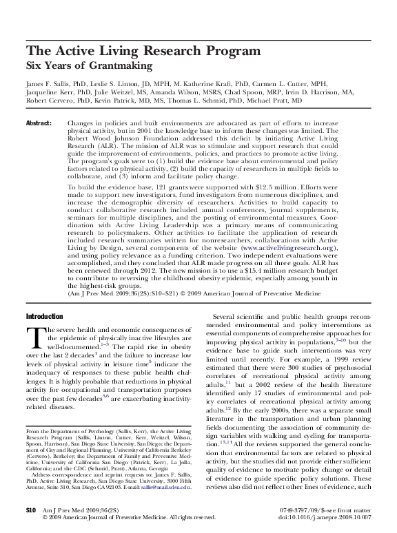 (PDF) The Active Living Research Program Irvin Harrison Academia.edu