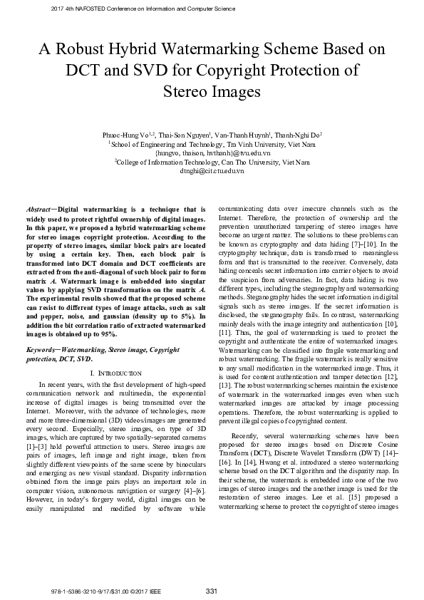 (PDF) A Robust Hybrid Watermarking Scheme Based on DCT and SVD for ...