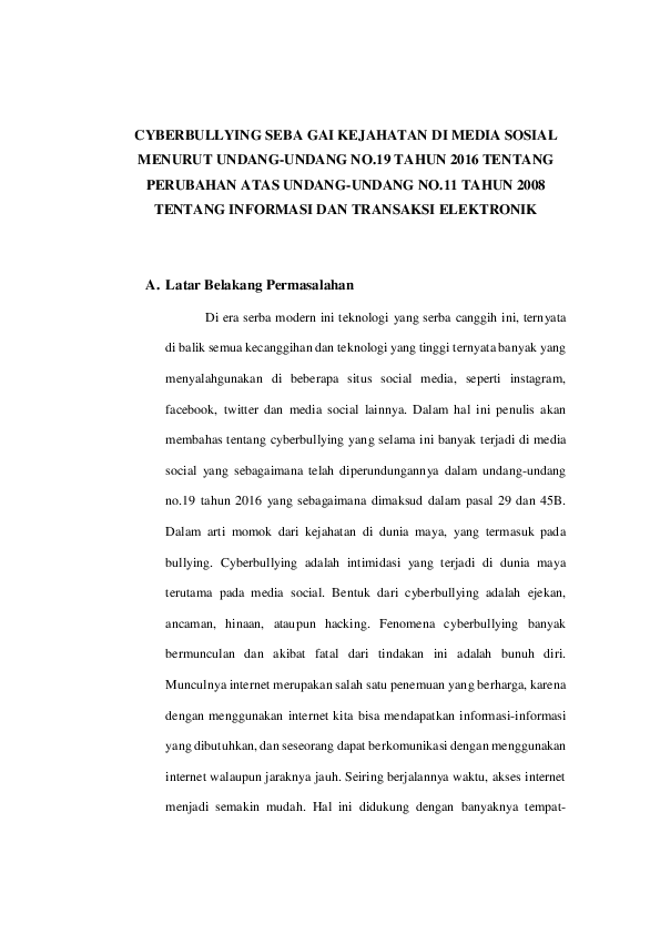 Doc Proposal Hukum Pidana Cyberbullying Rizky Kriswibiantoro Academia Edu