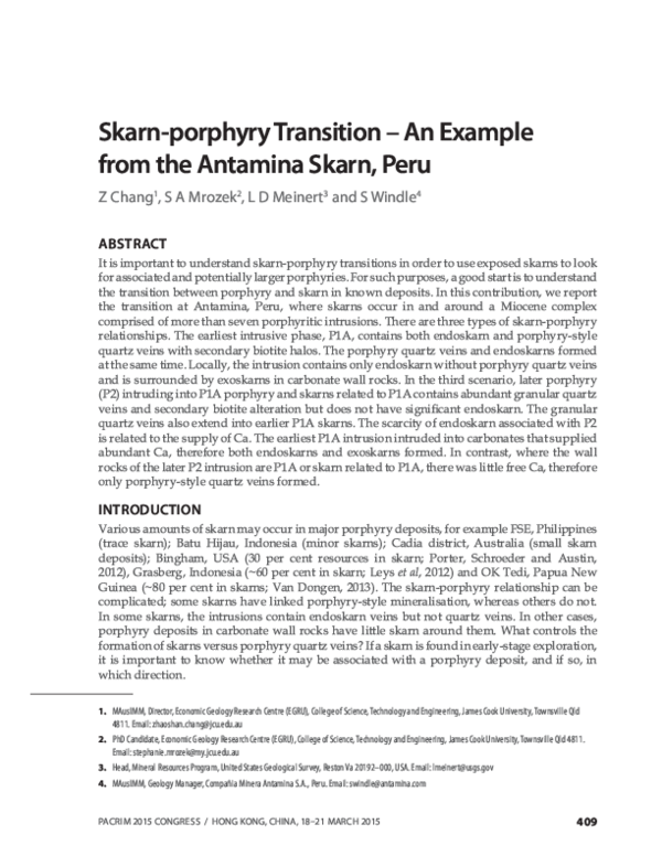 Pdf Skarn Porphyry Transition An Example From The Antamina Skarn Peru Zhaoshan Chang Academia Edu