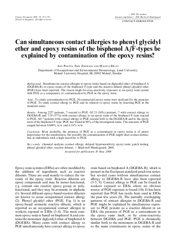 (PDF) Can simultaneous contact allergies to phenyl glycidyl ether and
