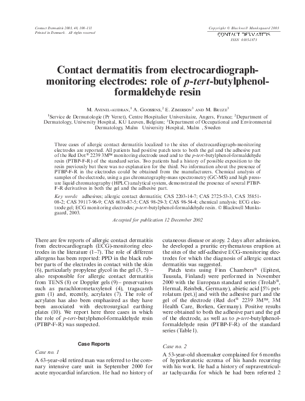 (PDF) Contact dermatitis from electrocardiographmonitoring electrodes role of ptert
