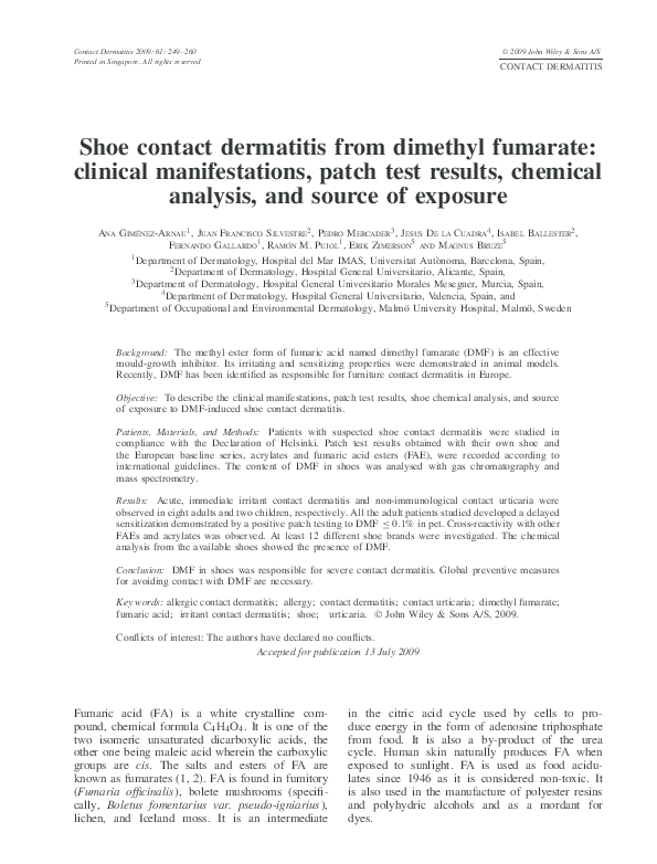 (PDF) Shoe contact dermatitis from dimethyl fumarate clinical