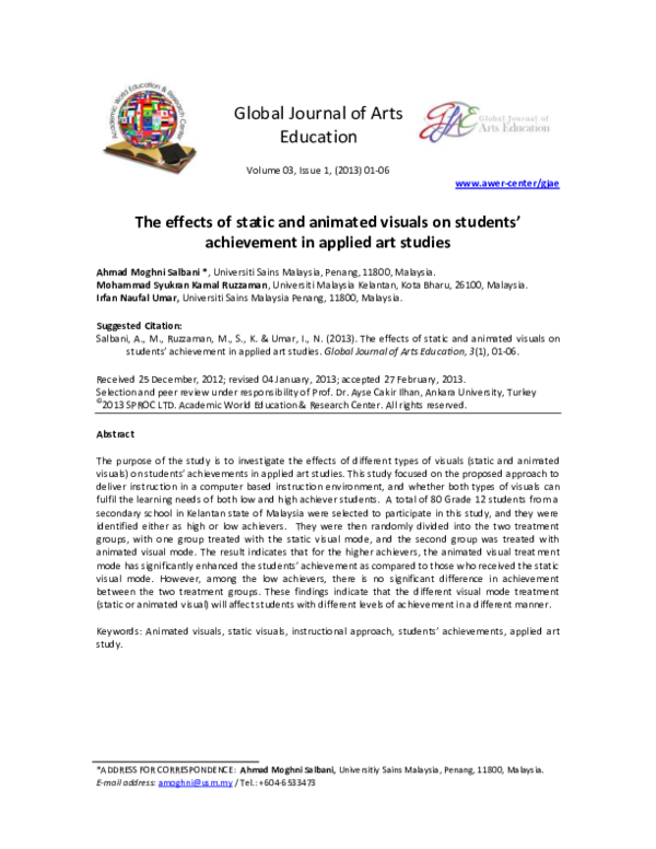 (PDF) The effects of static and animated visuals on students ...
