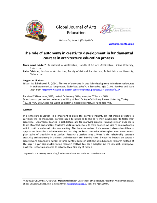 (PDF) The role of autonomy in creativity development in fundamental ...