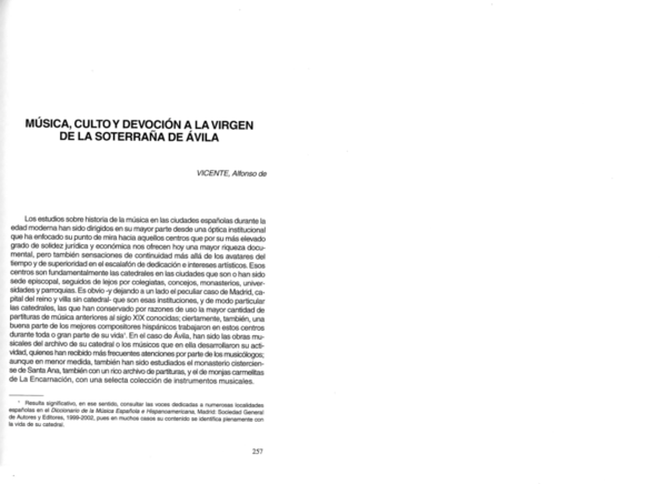 (PDF) Música, culto y devoción a la Virgen de la Soterraña de Ávila