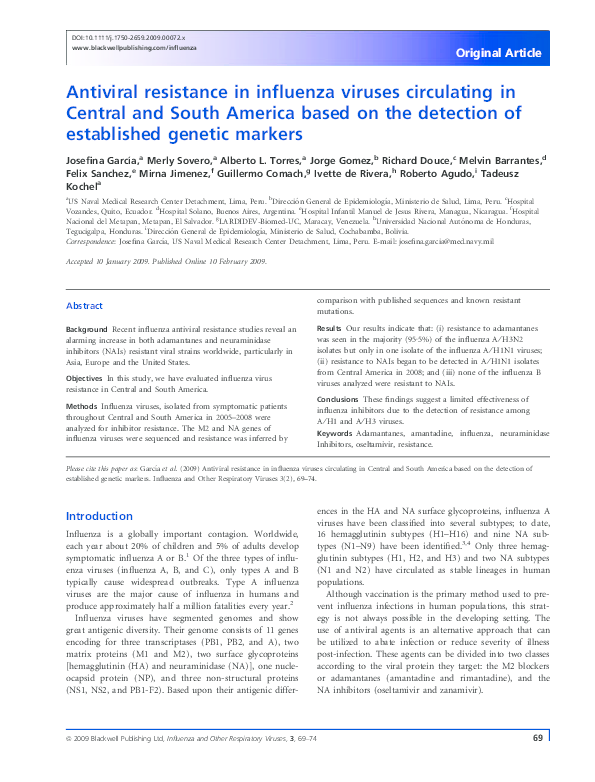(PDF) Antiviral resistance in influenza viruses circulating in Central ...