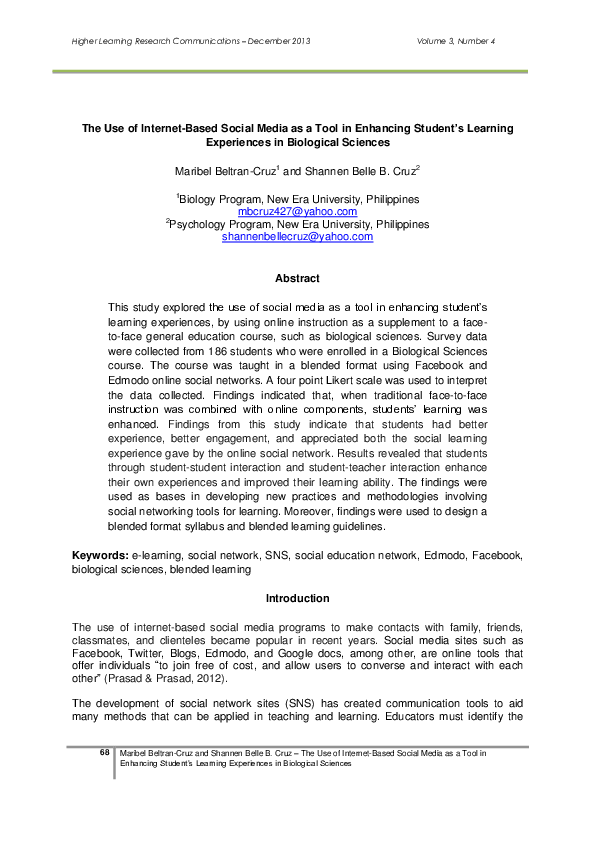 (PDF) The Use of Internet-Based Social Media as a Tool in Enhancing ...