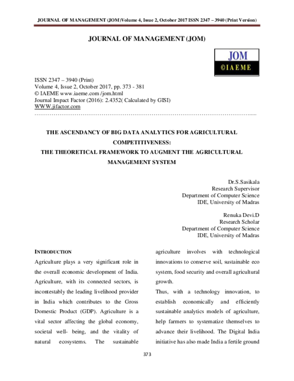 (PDF) THE ASCENDANCY OF BIG DATA ANALYTICS FOR AGRICULTURAL ...