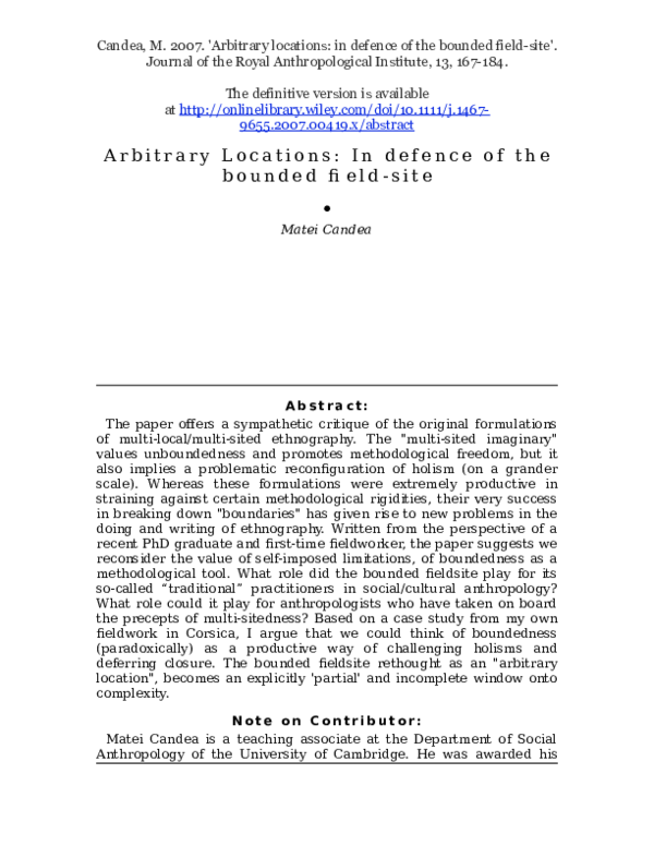 (DOC) 2007. Arbitrary locations: in defence of the bounded fieldsite