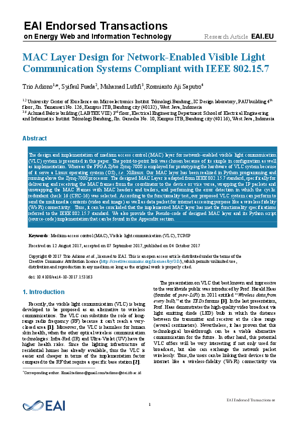 (PDF) MAC Layer Design for Network-Enabled Visible Light Communication ...