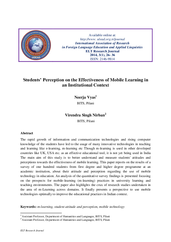 (PDF) Students' Perception on the Effectiveness of Mobile Learning in ...