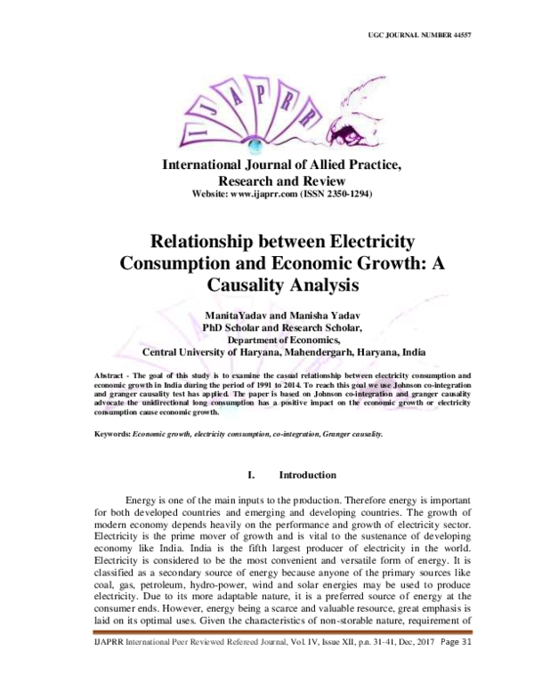 (PDF) Relationship between Electricity Consumption and Economic Growth ...