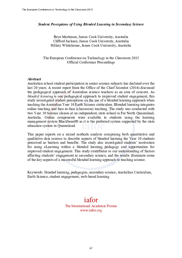 (PDF) Student Perceptions of Using Blended Learning in Secondary Science