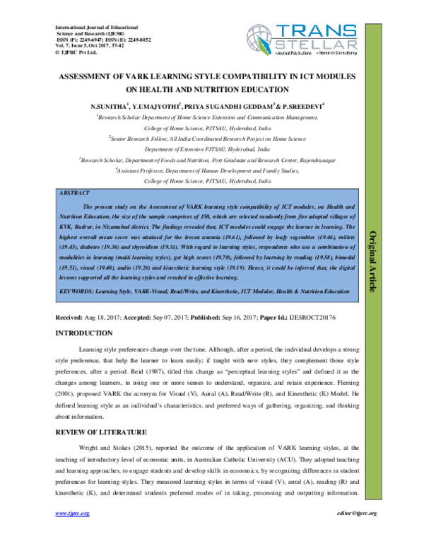 (PDF) ASSESSMENT OF VARK LEARNING STYLE COMPATIBILITY IN ICT MODULES ON ...