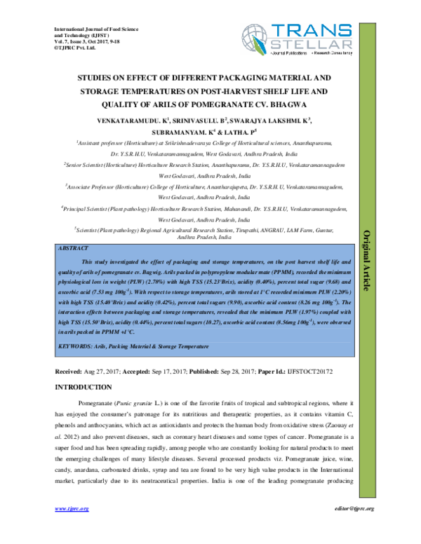 (PDF) STUDIES ON EFFECT OF DIFFERENT PACKAGING MATERIAL AND STORAGE ...